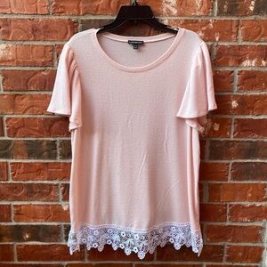 Lane Bryant Womens 14/16 Blush Pink Lace Trim Flutter Sleeve Tunic Top